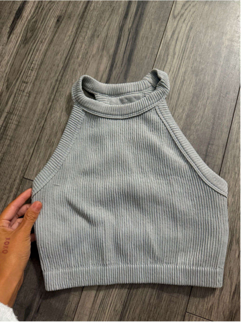 Women's Aerie Ribbed High Neck Crop Top Grey Size S